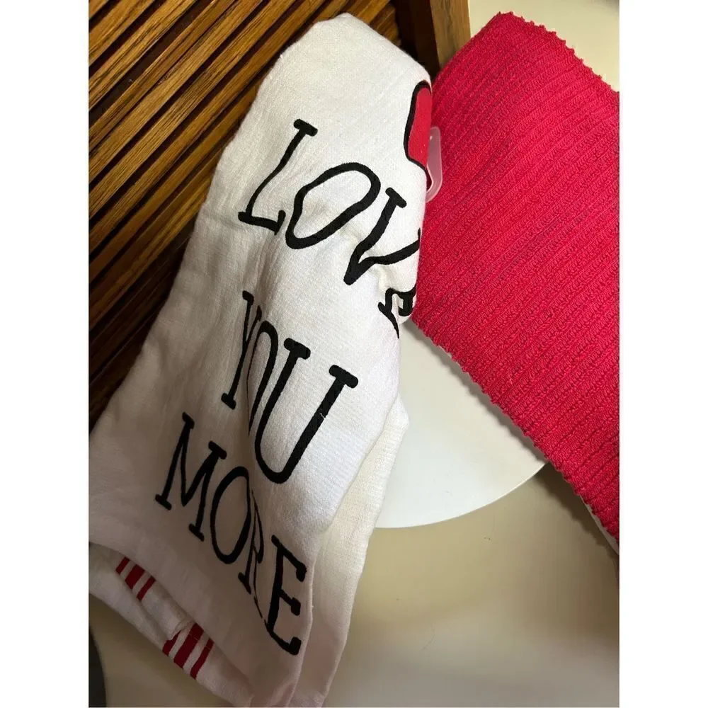 Love You More Love You And Solid Red Set Of 3 Kitchen Towels